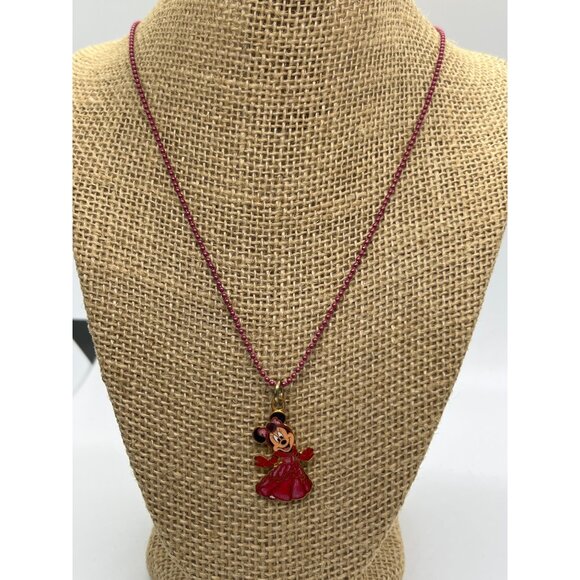 Disney Minnie Mouse Necklace Red Princess Dress Rhinestone Ball Chain 18" - Picture 1 of 4